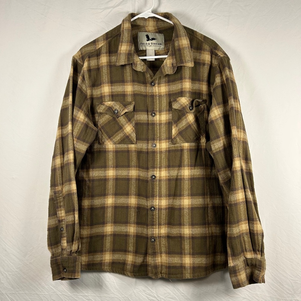 Field & Stream Mens XXL Flannel Shirt Brown Plaid Y2K Cotton Button Up